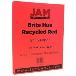 Outlet ❤️ JAM Paper® Smooth Colored Paper, 24 Lbs., 8.5 X 11, Red Recycled, 50 Sheets/Pack (151023A) 🛒