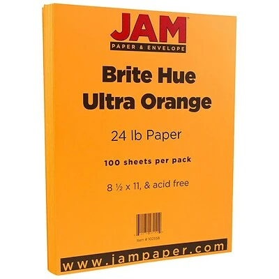 Coupon 🧨 JAM Paper® Smooth Colored Paper, 24 Lbs., 8.5" X 11", Ultra Orange, 100 Sheets/Pack (102558) 😉