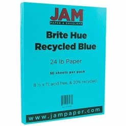 Discount 🧨 JAM Paper® Smooth Colored Paper, 24 Lbs., 8.5 X 11, Blue Recycled, 50 Sheets/Pack (101592A) 👏