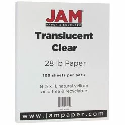 Wholesale 🥰 Colored Paper JAM Paper 8.5" X 11" Translucent Clear Vellum Paper, 28 Lbs., 70 Brightness, 100 Sheets/Pack (1263) 🛒