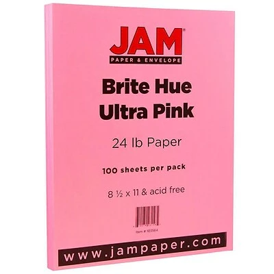Coupon ⌛ JAM Paper® Smooth Colored Paper, 24 Lbs., 8.5" X 11", Ultra Pink, 100 Sheets/Pack (103564) ✔️