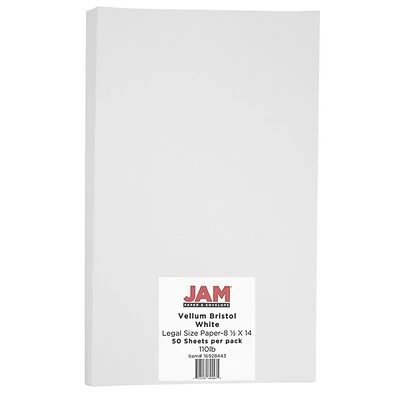 Buy 😍 Jam® Cardstock Paper JAM Paper Legal Vellum Bristol Index Paper, 110 Lbs., 8.5" X 14", White, 50/Pack (16928443) 🎁