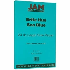 New 💯 JAM Paper® Smooth Colored Paper, 24 Lbs., 8.5" X 14", Sea Blue Recycled, 100 Sheets/Pack (16728245) 🌟