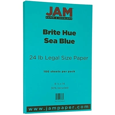 New 💯 JAM Paper® Smooth Colored Paper, 24 Lbs., 8.5" X 14", Sea Blue Recycled, 100 Sheets/Pack (16728245) 🌟