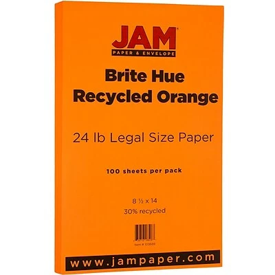 Coupon ✨ JAM Paper® Smooth Colored Paper, 24 Lbs., 8.5" X 14", Orange Recycled, 100 Sheets/Pack (103689) ⭐