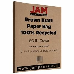 Wholesale 👍 Jam® Kraft Paper Bag Recycled Cardstock JAM Paper Matte 60 Lb. Cardstock Paper, 8.5" X 11", Brown Kraft, 50 Sheets/Pack (LEKR120606) 🔔