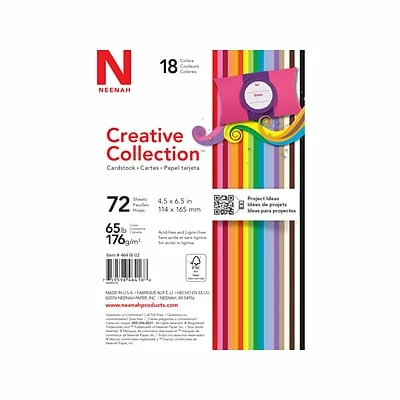 Deals 🧨 Card Stock Neenah Paper Creative Collection 65 Lb. Cardstock Paper, Assorted Colors, 72 Sheets/Pack (46416-02/03) 😍