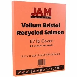 Wholesale 😍 Jam® Cardstock Paper JAM Paper Vellum Bristol 67 Lb. Cardstock Paper, 8.5" X 11", Salmon Pink, 50 Sheets/Pack (169832) 🎉