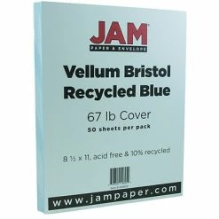 Best Sale 🔥 Card Stock JAM Paper Vellum Bristol 67 Lb. Cardstock Paper, 8.5" X 11", Blue, 50 Sheets/Pack (169820) 🛒