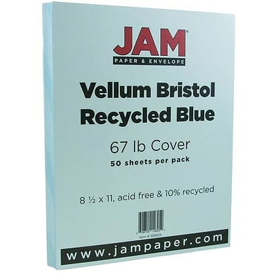 Best Sale 🔥 Card Stock JAM Paper Vellum Bristol 67 Lb. Cardstock Paper, 8.5" X 11", Blue, 50 Sheets/Pack (169820) 🛒