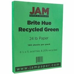 Brand new 👍 JAM Paper® Smooth Colored Paper, 24 Lbs., 8.5" X 11", Green Recycled, 100 Sheets/Pack (104083) 🎉