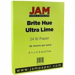 Flash Sale 🧨 JAM Paper® Smooth Colored Paper, 24 Lbs., 8.5" X 11", Ultra Lime Green, 50 Sheets/Pack (104034A) 🎉