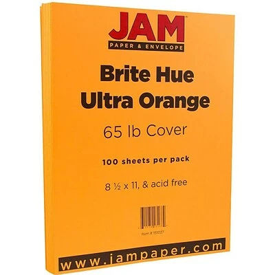 Hot Sale 🔥 Card Stock JAM Paper 65 Lb. Cardstock Paper, 8.5" X 11", Ultra Orange, 50 Sheets/Pack (151027) 🔔