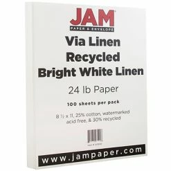 Best Sale ⭐ Jam® Linen Paper JAM Paper® Strathmore Paper - 8.5" X 11" - 24lb Bright White Linen - 100/pack 🤩