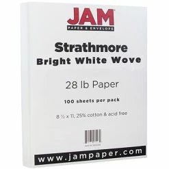 Best Sale 🎉 Jam® Linen Paper JAM Paper® Strathmore Paper - 8.5" X 11" - 28lb Bright White Wove - 100/pack 👍