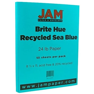 Cheapest 😍 JAM Paper® Smooth Colored Paper, 24 Lbs., 8.5 X 11, Sea Blue Recycled, 50 Sheets/Pack (102657A) 😀