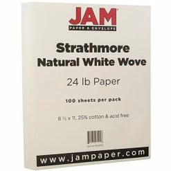 Hot Sale 🔔 Resume/Cotton Letterhead Paper JAM Paper® Strathmore Paper - 8.5" X 11" - 24lb Natural White Wove - 100/pack ❤️