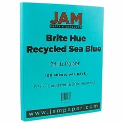 Cheap 🎉 JAM Paper® Smooth Colored Paper, 24 Lbs., 8.5" X 11", Sea Blue Recycled, 100 Sheets/Pack (102657) 🥰