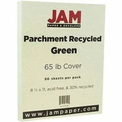 Brand new 🔥 Jam® Parchment Recycled Cover Cardstock JAM Paper Parchment 65 Lb. Cardstock Paper, 8.5" X 11", Green, 50 Sheets/Pack (27561) 😍