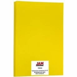 Brand new 🛒 Jam® Cardstock Paper JAM Paper Ledger 65 Lb. Cardstock Paper, 11" X 17", Yellow, 50 Sheets/Pack (16728490) 😀
