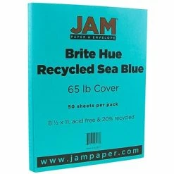 Deals ⌛ Jam® Smooth Brite Hue Cover Cardstock Paper JAM Paper 65 Lb. Cardstock Paper, 8.5" X 11", Sea Blue, 50 Sheets/Pack (102677) 😉