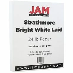 Best Sale 🔥 Copy & Multipurpose Paper JAM Paper® Strathmore Paper - 8.5" X 11" - 24 Lb. Bright White Laid - 500/box 🎁
