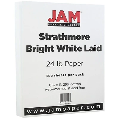 Best Sale 🔥 Copy & Multipurpose Paper JAM Paper® Strathmore Paper - 8.5" X 11" - 24 Lb. Bright White Laid - 500/box 🎁