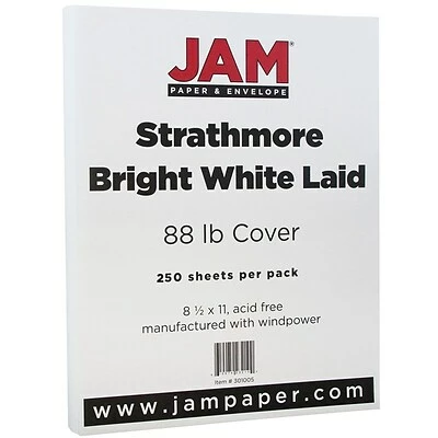 Budget 🛒 Jam® Strathmore Cover Cardstock JAM Paper Strathmore 88 Lb. Cardstock Paper, 8.5" X 11", Bright White, 250 Sheets/Ream (301005B) 😀