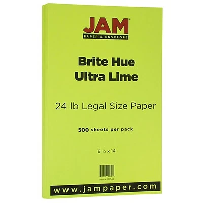 Deals ⌛ JAM Paper® Smooth Colored Paper, 24 Lbs., 8.5" X 14", Ultra Lime Green, 500 Sheets/Ream (0151048B) 🎉