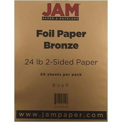 Deals 🤩 JAM Paper® 2-Sided Foil Colored Paper, 24 Lbs., 8.5" X 11", Bronze, 50 Sheets/Pack (1683735) 😉