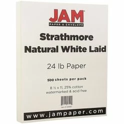 Best deal 💯 Copy & Multipurpose Paper JAM Paper® Strathmore 24lb Paper, 8.5 X 11, Natural White Laid, 500 Sheets/Ream (300161B) ⭐