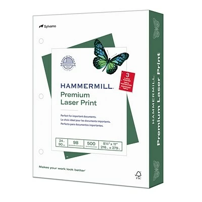 Best Sale 😉 Copy & Multipurpose Paper 🔨 Hammermill Premium Laser Print 8.5" X 11" 3-Hole Punched Multipurpose Paper, 24 Lbs., 98 Brightness, 500/Ream (107681) 🎁