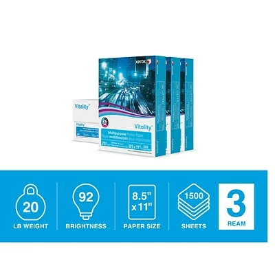 Cheapest ⌛ Copy & Multipurpose Paper Xerox Vitality 8.5" X 11" Multipurpose Paper, 20 Lbs., 92 Brightness, 500 Sheets/Ream, 3 Reams/Carton (3R020473RM) 🎁 - Image 2