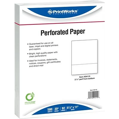 Deals 💯 Printworks Professional Printworks® Professional Papers Printworks® Professional 8 1/2" X 11" 20 Lbs. Perforated 3 1/4" Paper, 2500/Case 🛒