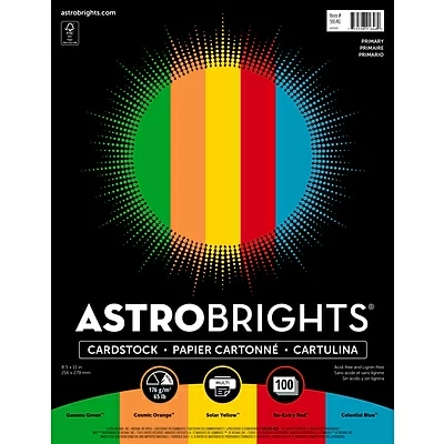 Wholesale 😍 Card Stock Astrobrights Primary Cardstock Paper, 8.5" X 11", 65 Lbs, Assorted Colors, 100/Pack (91646) ⌛
