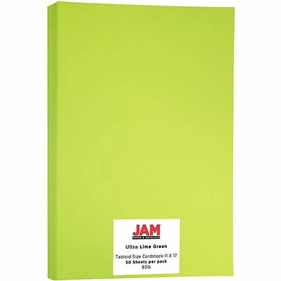 Wholesale 😀 Jam® Cardstock Paper JAM Paper Ledger 65 Lb. Cardstock Paper, 11" X 17", Terra Lime Green, 50 Sheets/Pack (16728486) 😀