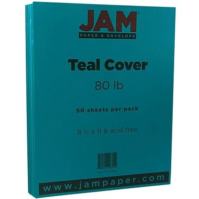 Buy 🥰 Card Stock JAM Paper 80 Lb. Cardstock Paper, 8.5" X 11", Teal, 50 Sheets/Pack (1524384) 😉
