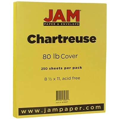 Promo ✨ Jam® Cardstock Paper JAM Paper 80 Lb. Cardstock Paper, 8.5" X 11", Chartreuse Green, 250 Sheets/Ream (16729227B) 🔥