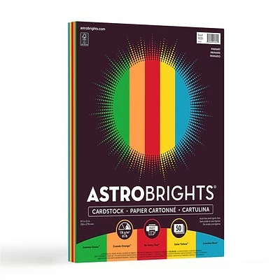 Hot Sale 😉 Card Stock Astrobrights Primary 65 Lb. Cardstock Paper, 8.5" X 11", Assorted Colors, 50 Sheets/Pack (99325-02) ✔️
