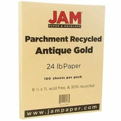 Wholesale 😀 Copy & Printer Paper JAM Paper® Parchment Colored Paper, 24 Lbs., 8.5" X 11", Antique Gold Recycled, 100 Sheets/Pack (27160) 🎁