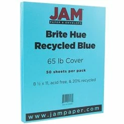 Cheap 💯 Jam® Smooth Brite Hue Cover Cardstock Paper JAM Paper® Bright Color Cardstock, 8.5 X 11, 65lb Blue Recycled, 50/pack (101899) 😍