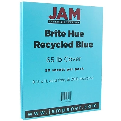 Cheap 💯 Jam® Smooth Brite Hue Cover Cardstock Paper JAM Paper® Bright Color Cardstock, 8.5 X 11, 65lb Blue Recycled, 50/pack (101899) 😍