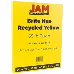 Brand new 😉 Jam® Smooth Brite Hue Cover Cardstock Paper JAM Paper® Bright Color Cardstock, 8.5 X 11, 65lb Yellow Recycled, 50/pack (104018) ⌛