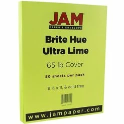 Cheapest 👍 Jam® Smooth Brite Hue Cover Cardstock Paper JAM Paper® Bright Color Cardstock, 8.5 X 11, 65lb Ultra Lime Green, 50/pack (104067) 🥰