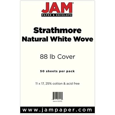 Cheapest 🔔 Jam® Cardstock Paper JAM Paper® 11" X 17" Tabloid Size Cardstock, Strathmore Natural White Wove 88lb, 50/Pack (17430341) 🔥 - Image 2