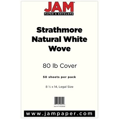 Promo 🛒 Jam® Cardstock Paper JAM Paper® Strathmore Legal Cardstock, 8.5 X 14, 80lb Natural White Wove, 50/pack (17428899) ❤️
