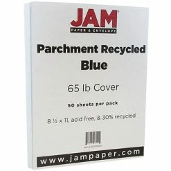 Best deal 🎁 Jam® Parchment Recycled Cover Cardstock JAM Paper® Parchment Cardstock, 8.5 X 11, 65lb Blue Recycled, 50/pack (96700000) 💯