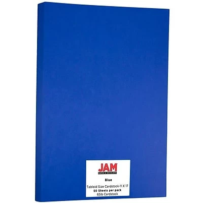 New 😉 Jam® Cardstock Paper JAM Paper® Ledger 65lb Colored Cardstock, Tabloid Size, 11" X 17", Presidential Blue Recycled, 50 Sheets/Pack (16728477) 🔔