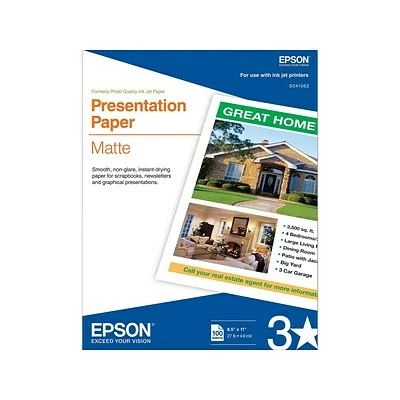 Cheap 🔥 Epson® 28-lb. Photo-Quality Matte-Finish Inkjet Papers Epson Inkjet Matte Presentation Paper, 8.5" X 11", 100/Pack (S041062) 💯