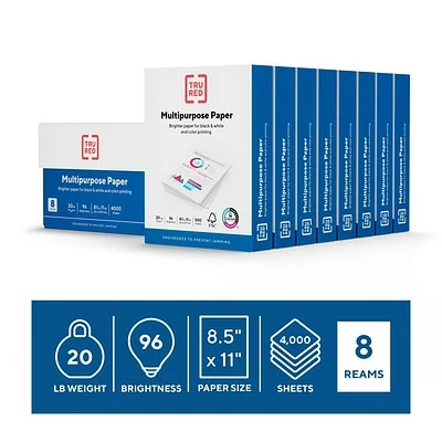 Discount ⭐ Copy & Multipurpose Paper TRU RED™ 8.5" X 11" Multipurpose Paper, 20 Lbs., 96 Brightness, 500 Sheets/Ream, 8 Reams/Carton (TR56964) 🎉 - Image 2